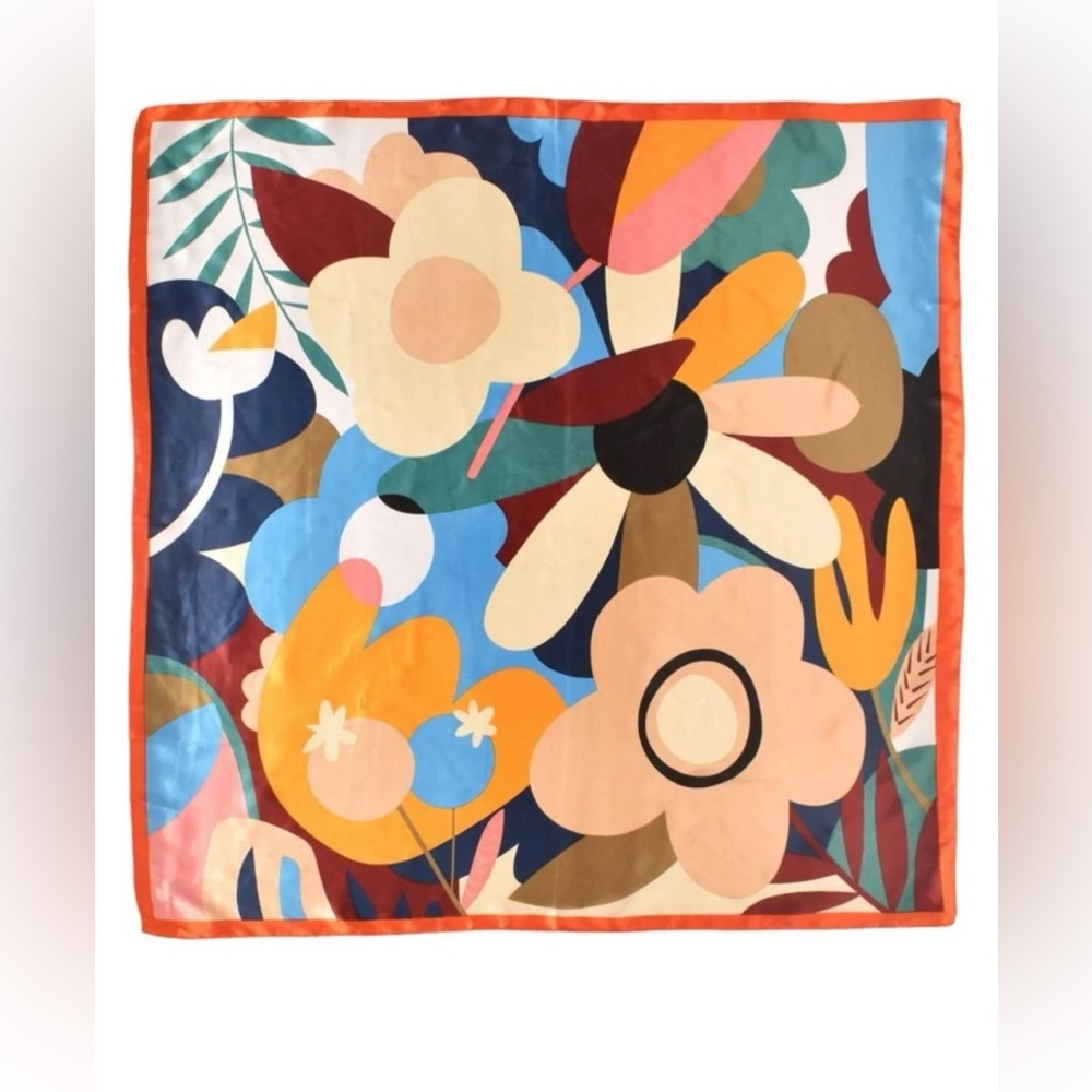 Silky Abstract Floral Multi-Color Head Scarf - Picture 2 of 3